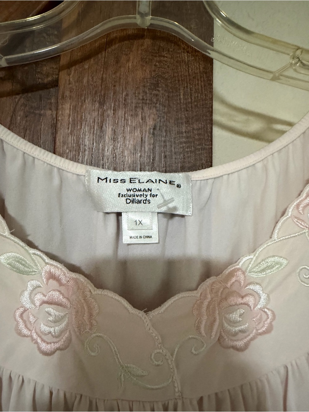 Miss Elaine’s Women Embroidered Short-Sleeve Long Embroidered Nightgown Pink 1X - Picture 4 of 4